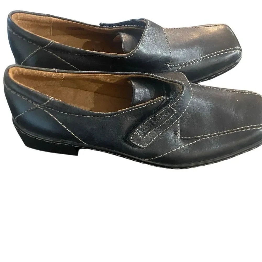 Josef Seibel Black Leather Square Toe Monk Strap Block Heel Comfort size 37 = 7